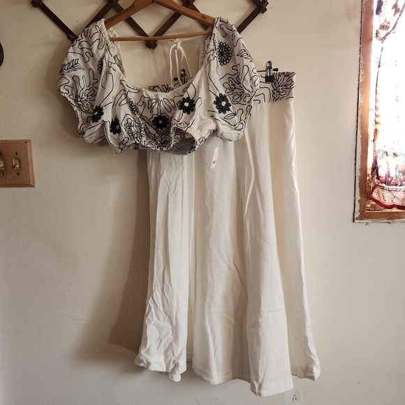 Nwt Free People Lotus Two Piece Set White Blue Embroidered Maxi Skirt Large L - Picture 2 of 13